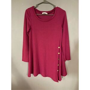 Emerald Long Sleeve Irregular Hem Tunic Top With Faux Buttons S